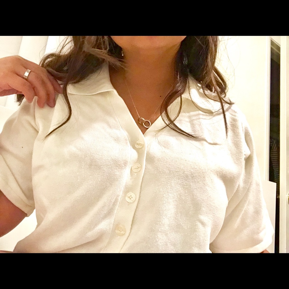 Venezia Jeans White Knitted Half Button Up Shirt